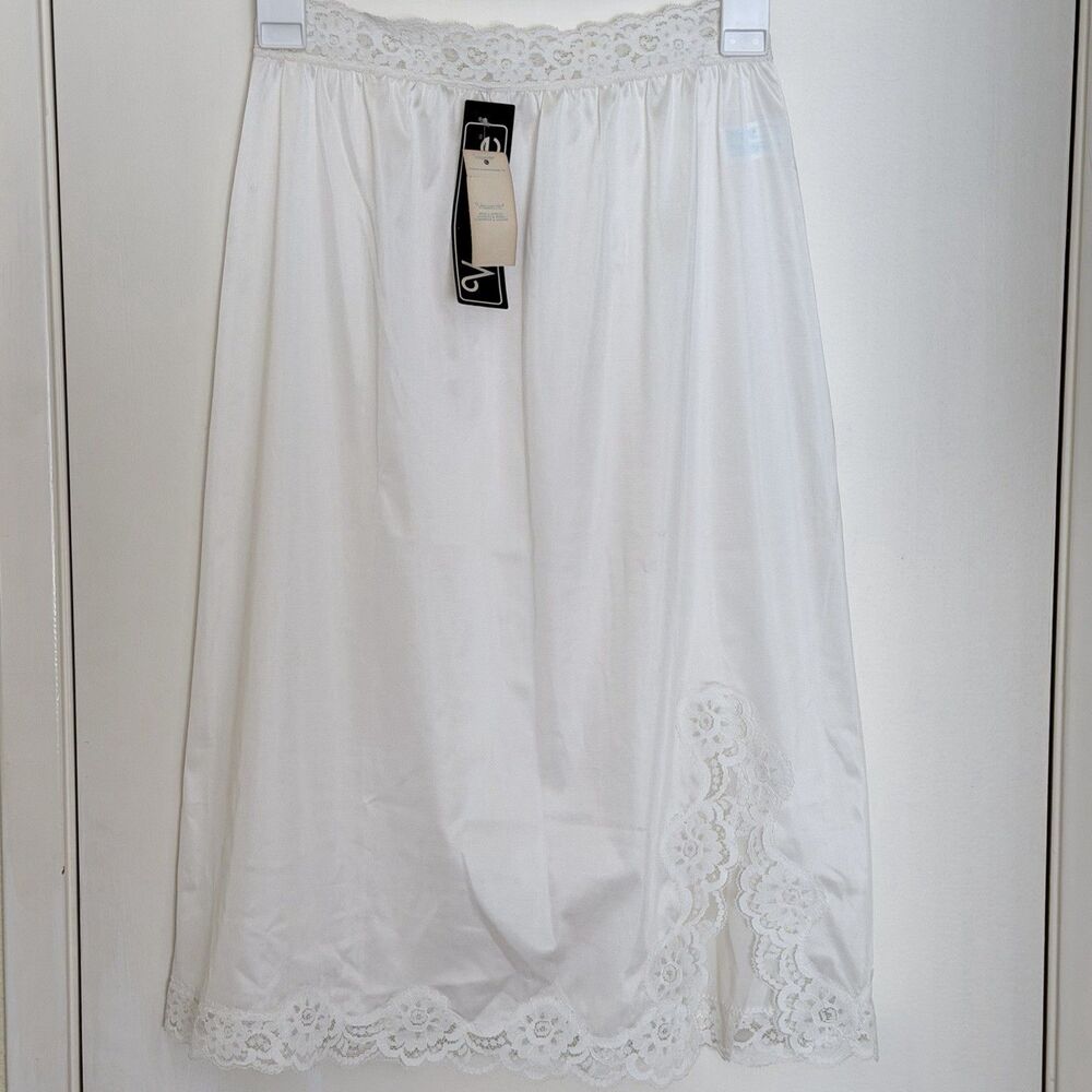 Vintage Vassarette Half Slip M White Lace Slit NOS Deadstock Made in USA